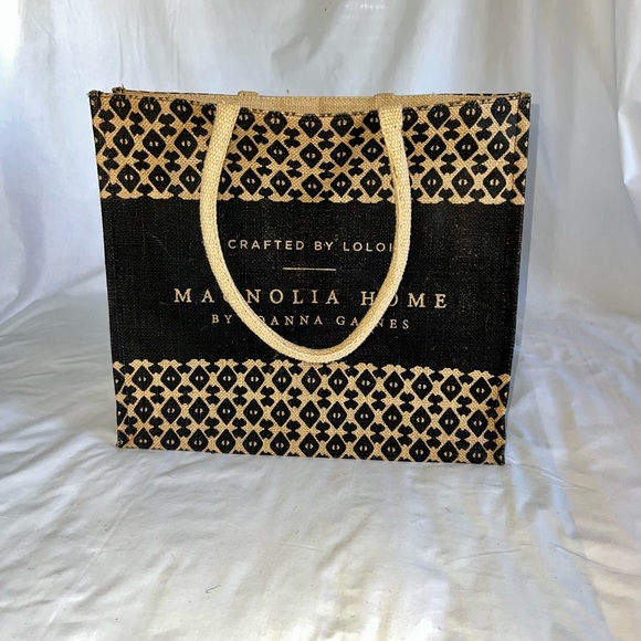 Magnolia Home Handbags - New Magnolia Home by Joanna Gaines black print burlap large tote bag